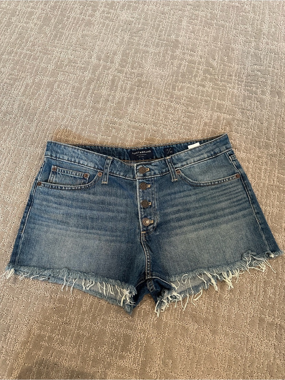 Lucky Brand Medium Blue Denim Cutoff Shorts with Frayed Hem